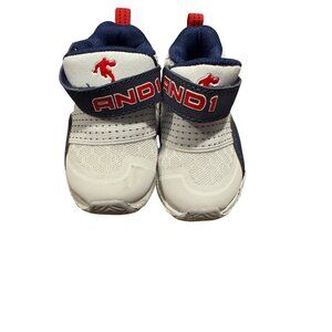 And1 Infant Baby Shoes Navy/White/Red Size 2 Mesh & Faux Leather Velcro Strap Cl